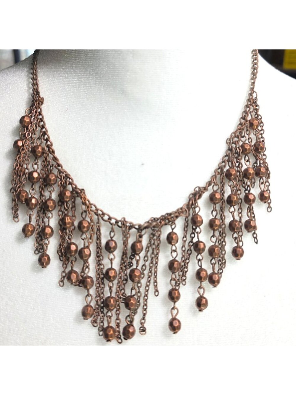 Copper tone necklace Chain Fringe Adjustable bib statement womens jewelry